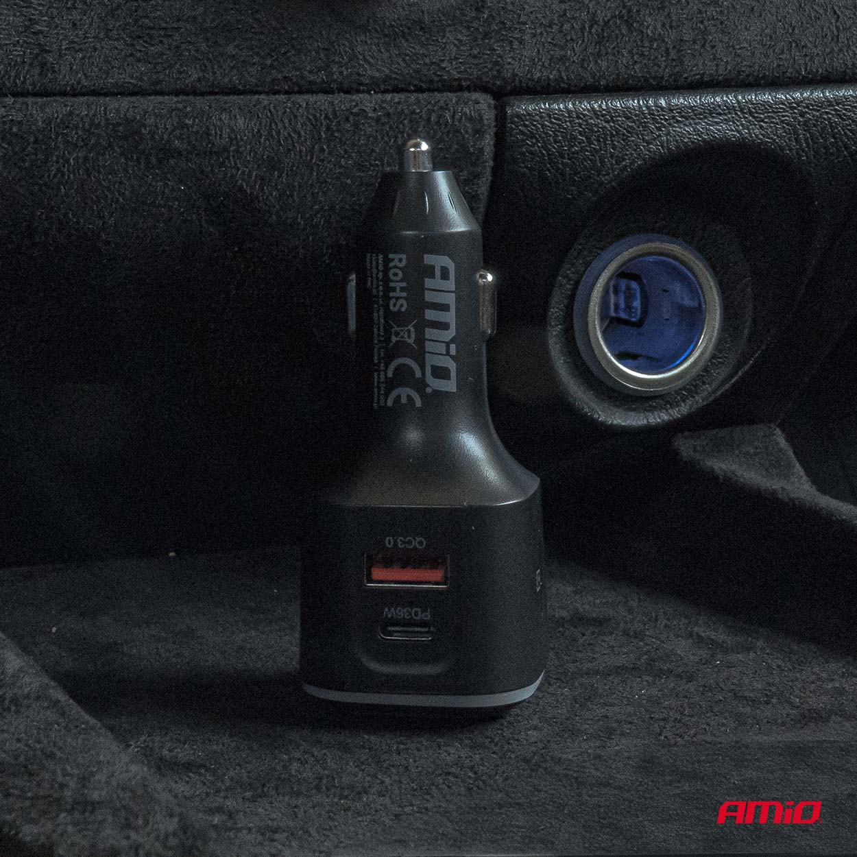 AMiO - FM transmitter 1×USB-A 2×USB-C 12/24V
