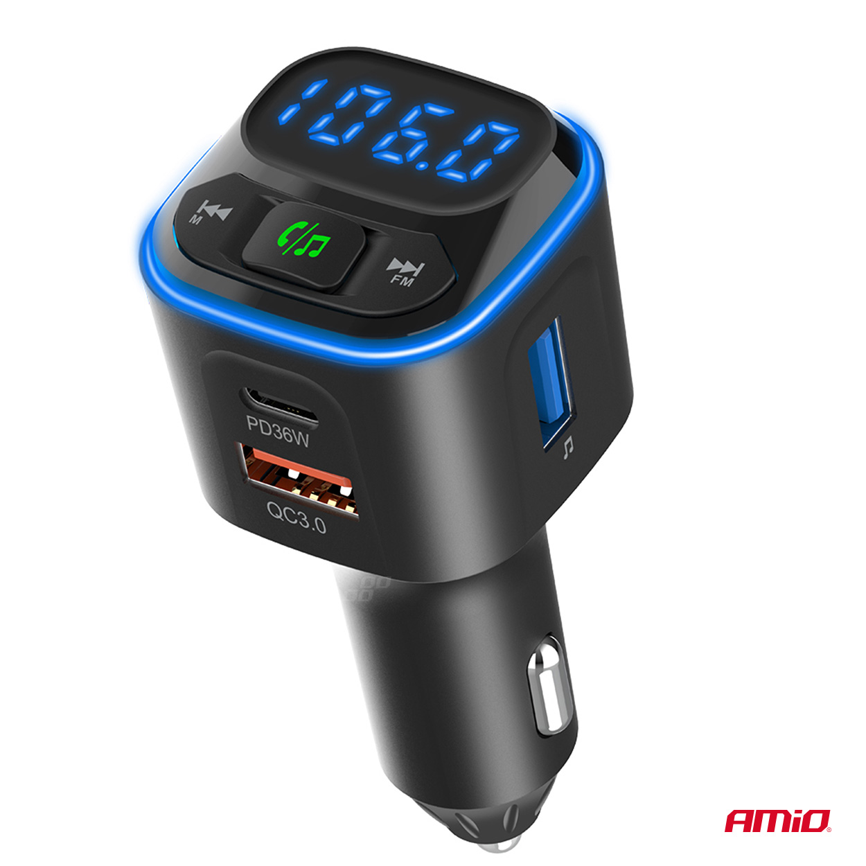 AMiO - FM transmitter 1×USB-A 2×USB-C 12/24V