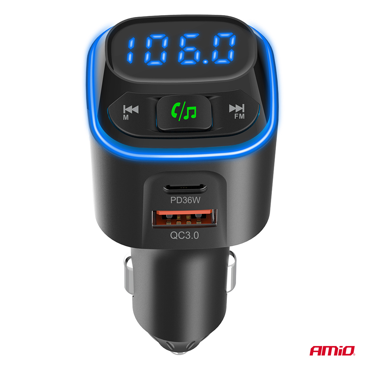 AMiO - FM transmitter 1×USB-A 2×USB-C 12/24V