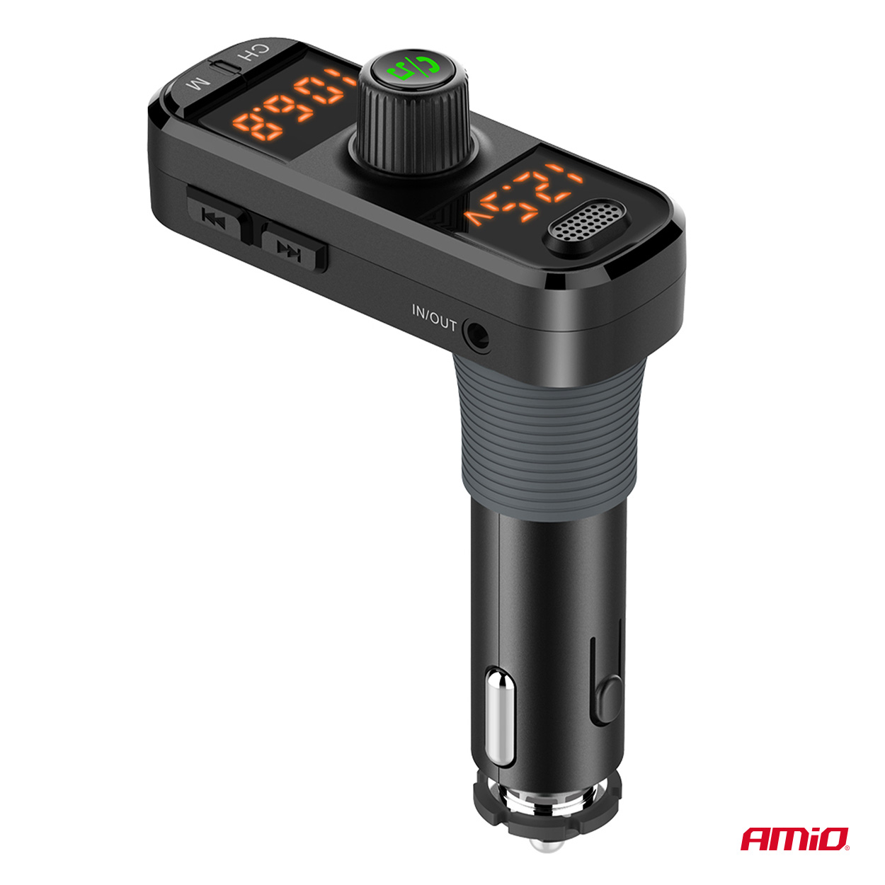 AMiO - FM transmitter 2×USB-A 1×USB-C mircoSD 12V 24V