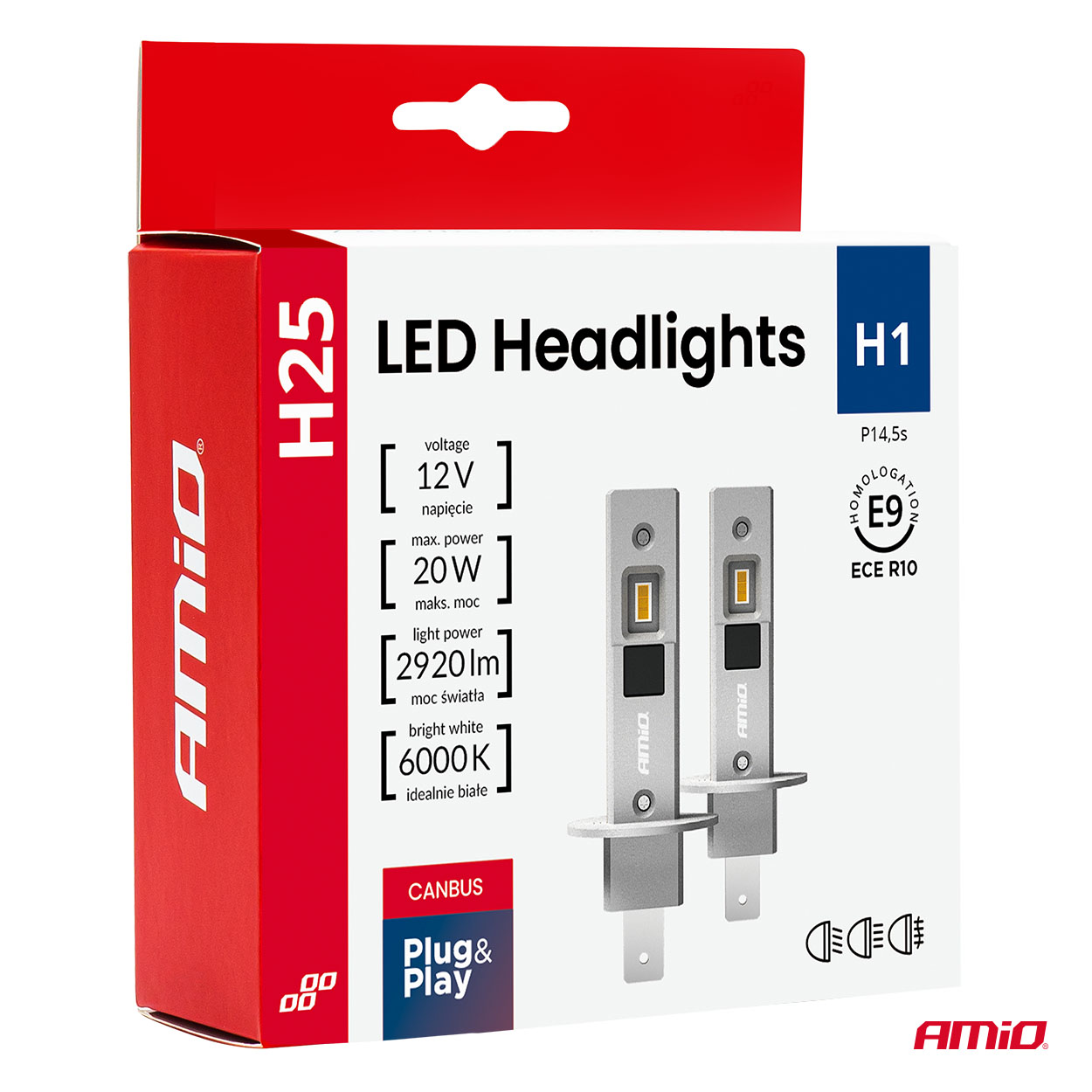 AMiO - LED žiarovky hlavného svietenia Séria H25 CANBUS H1 12V 20W