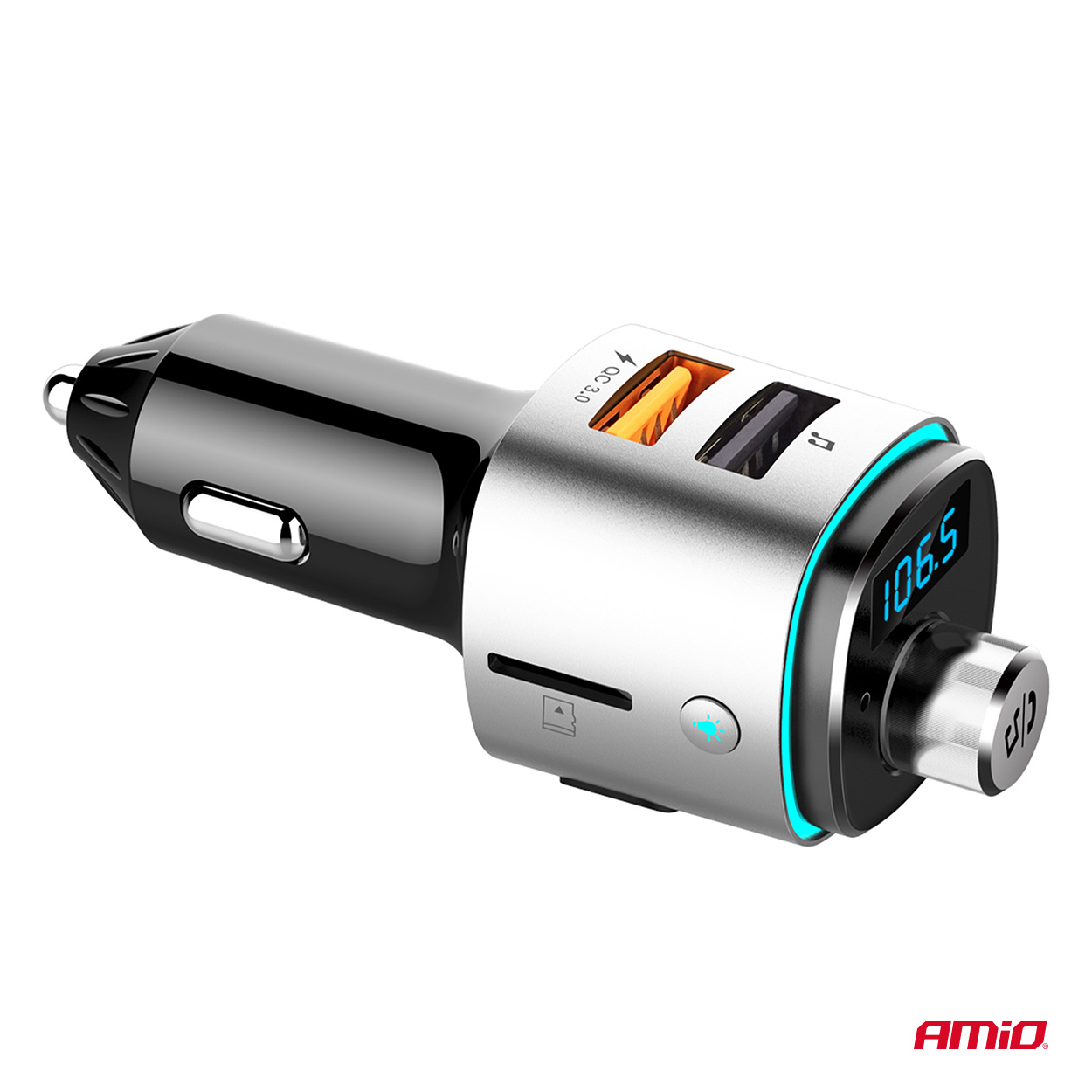 AMiO - FM transmitter 2×USB-A microSD 12/24V