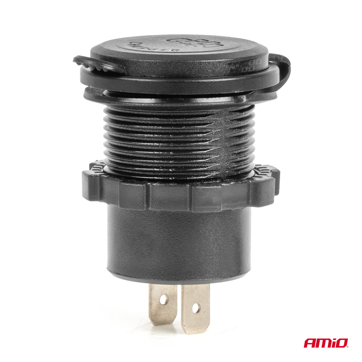 AMiO - Vodotesná nabíjačka na telefón s vypínačom MODRÁ LED podsvietenie USB + 2xUSB C QC3.0 12/24V