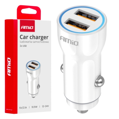 AMiO - Nabíjačka do auta 2xUSB-A 12/24V