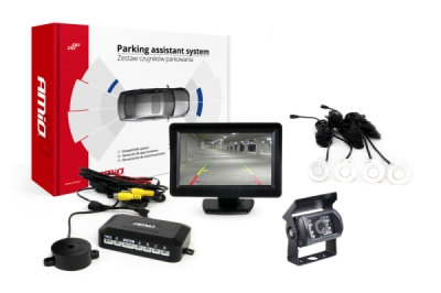 AMiO - Parkovací asistent TFT01 4,3" s kamerou HD-501-IR 4-senzorové, biele