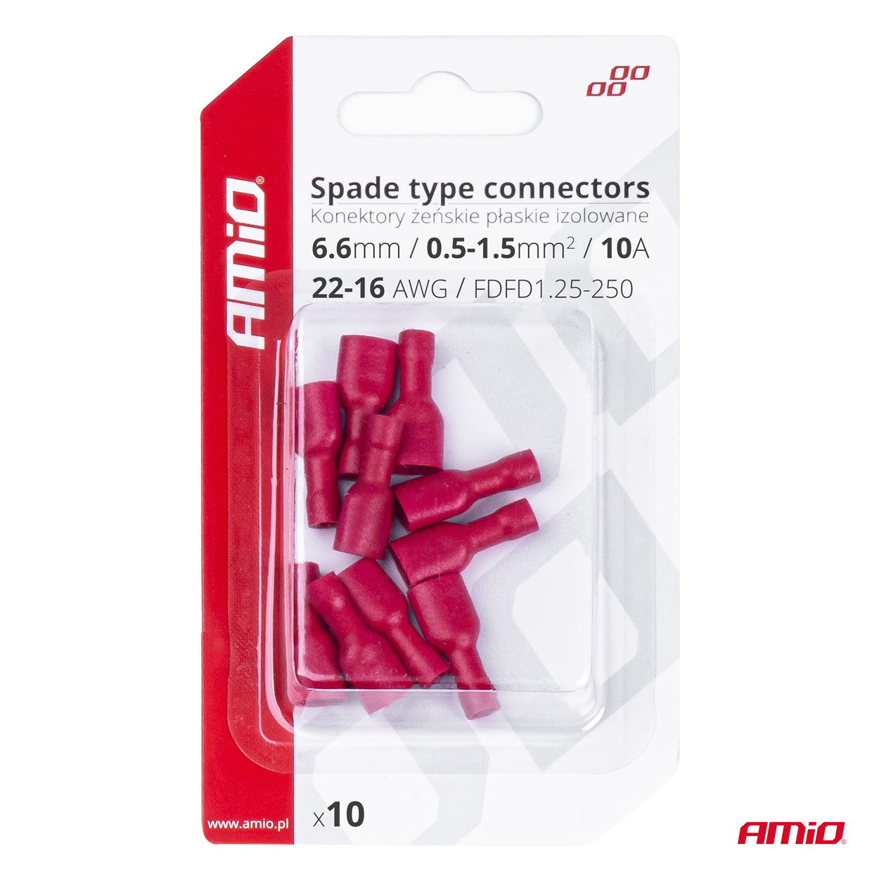 AMiO - Elektrické konektory izolované – samica (násuvka) 6.6mm 0.5-1.5mm2 10A