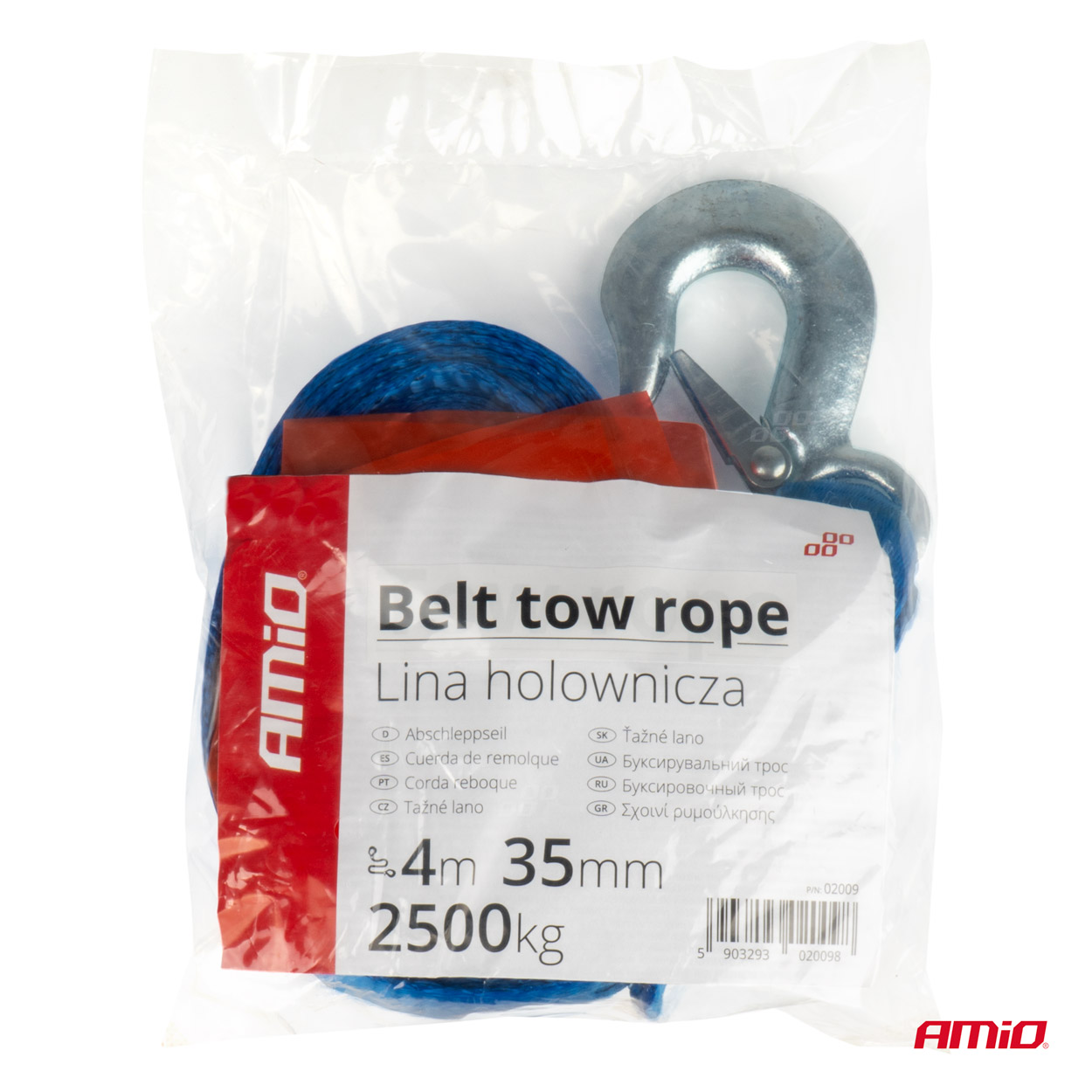 AMiO - Ťažný popruh 2500kg, 35mm, 4m zakončenie hák+hák