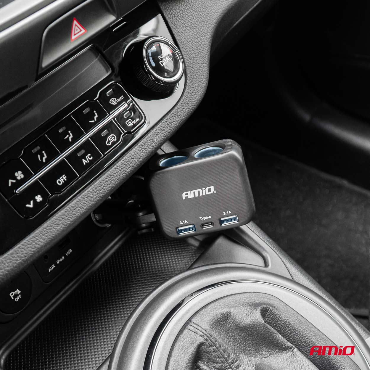 AMiO - Predlžovacia zásuvka 2x USB-A 1x USB-C 12/24V 100W 180°