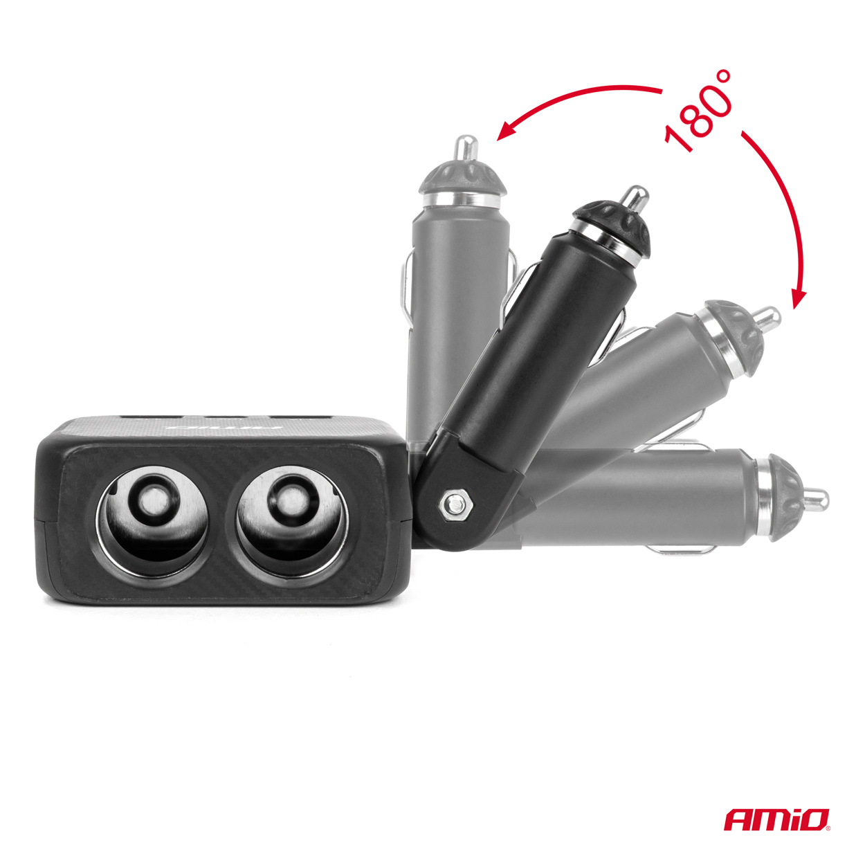 AMiO - Predlžovacia zásuvka 2x USB-A 1x USB-C 12/24V 100W 180°