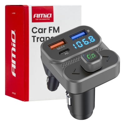 AMiO - FM transmitter 2×USB-A 1×USB 12V 24V