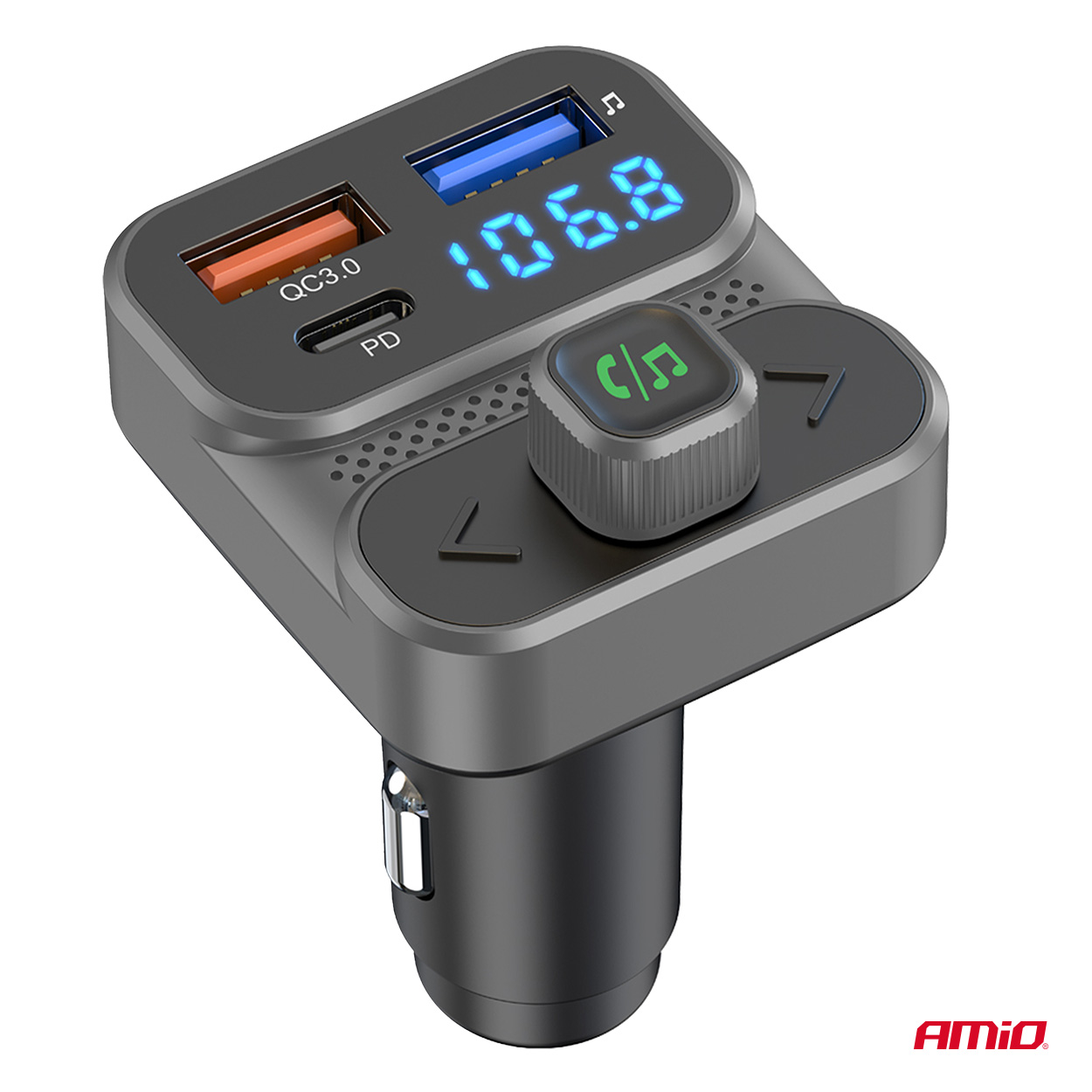 AMiO - FM transmitter 2×USB-A 1×USB 12V 24V