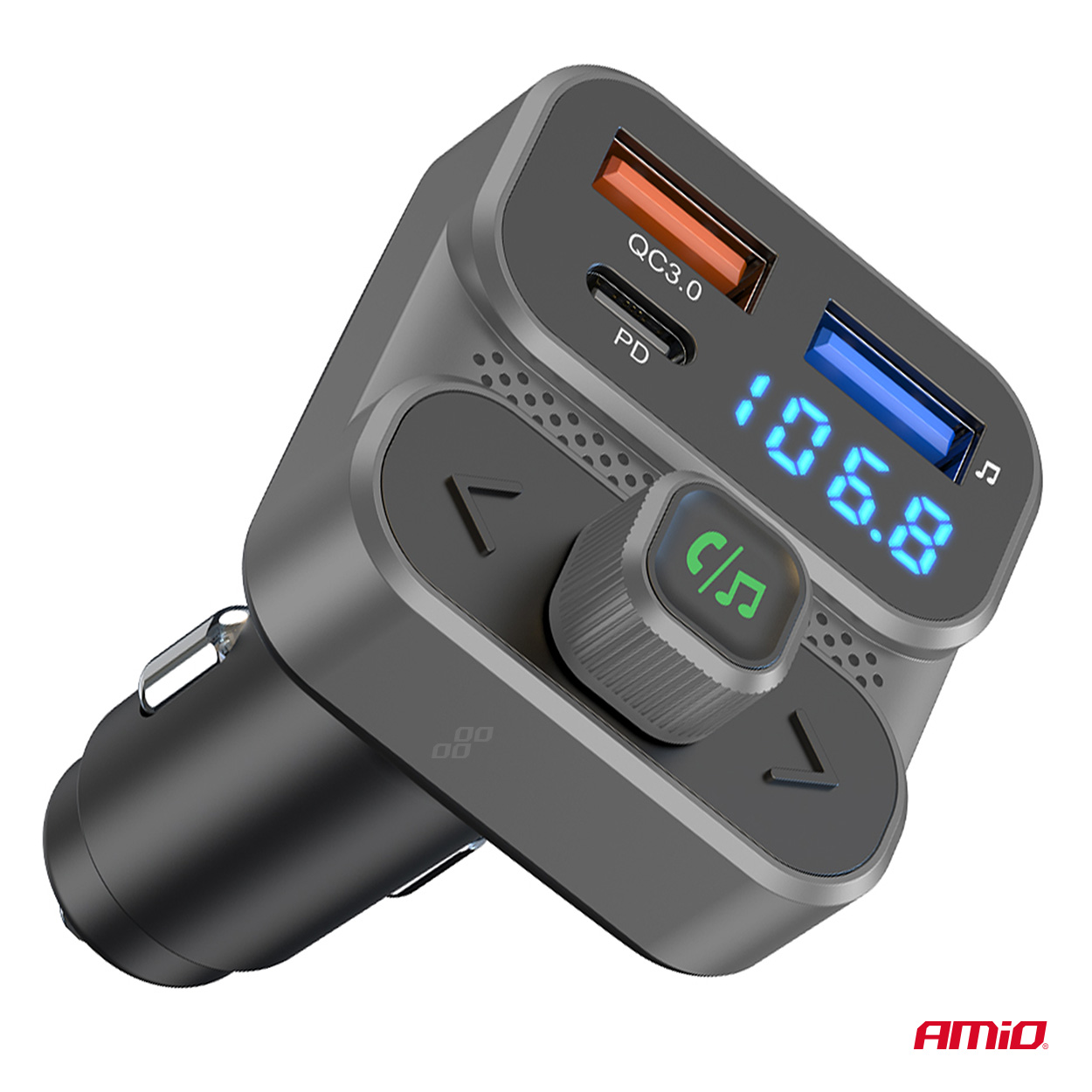 AMiO - FM transmitter 2×USB-A 1×USB 12V 24V