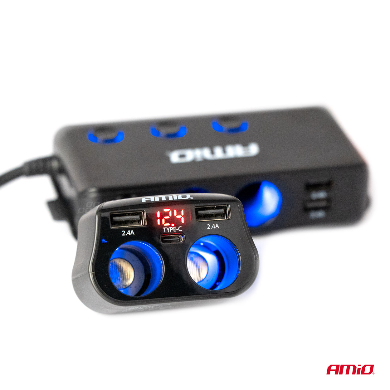AMiO - Dvojitá predlžovacia zásuvka 2xUSB 1xUSB C 12/24V max 200W