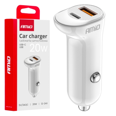 AMiO - Nabíjačka do auta USB-A+ USB-C 20W 12/24V