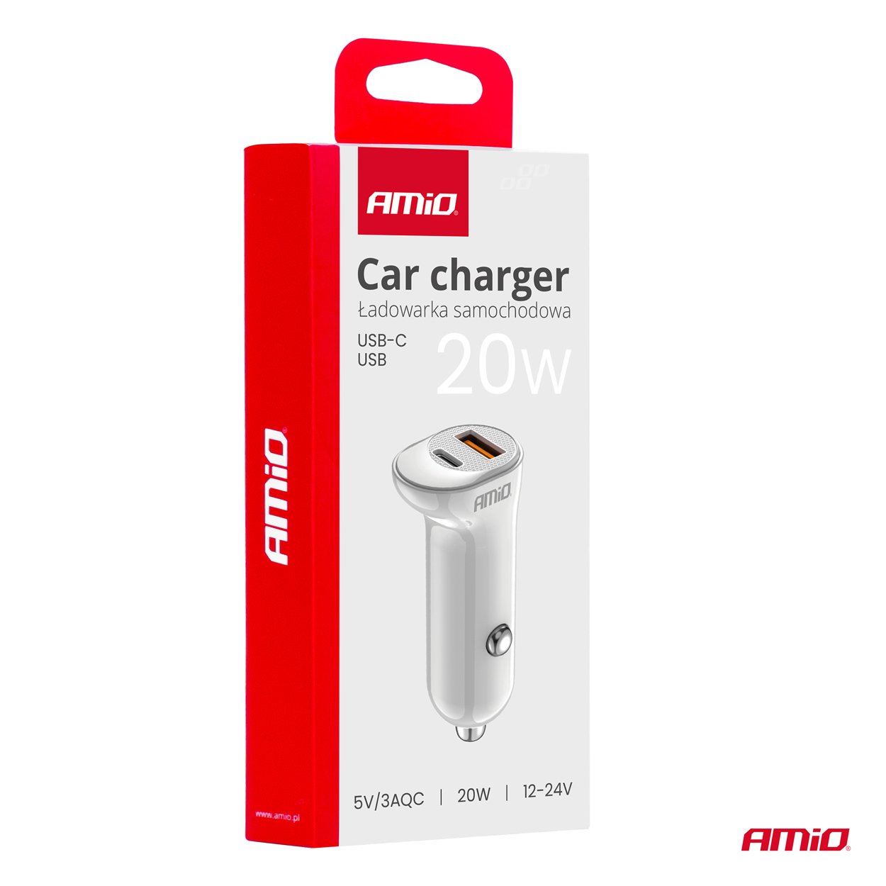 AMiO - Nabíjačka do auta USB-A+ USB-C 20W 12/24V
