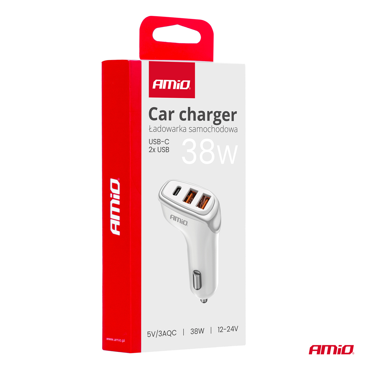 AMiO - Nabíjačka do auta 2x USB-A + USB-C 38W