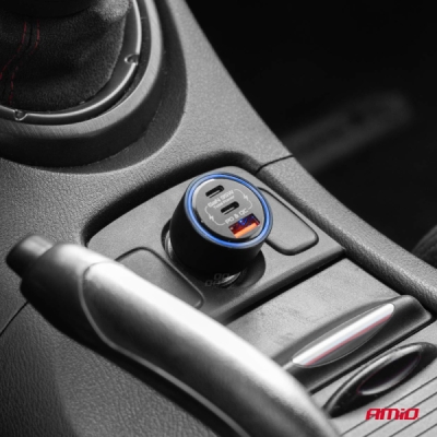 AMiO - Nabíjačka do auta 2x USB C port + USB A port 12/24V 95W