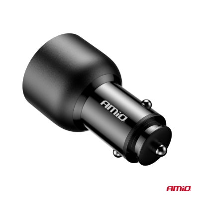 AMiO - Nabíjačka do auta 2x USB C port + USB A port 12/24V 95W