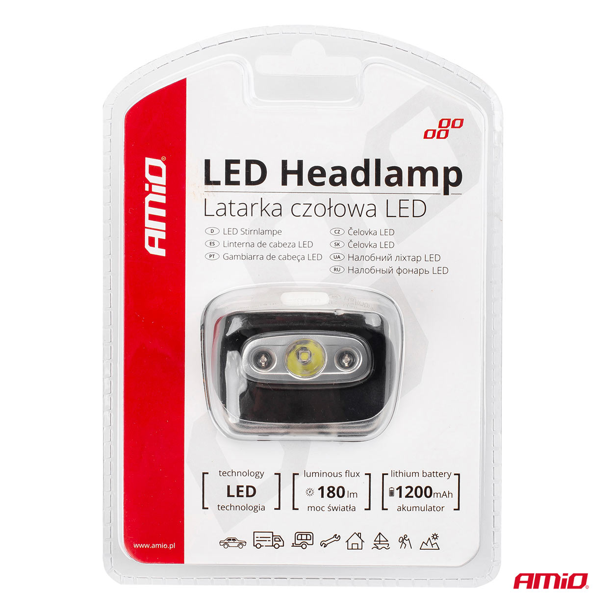 AMiO - Čelovka LED 3W 1200mA dobíjacia 180Flux IPX4