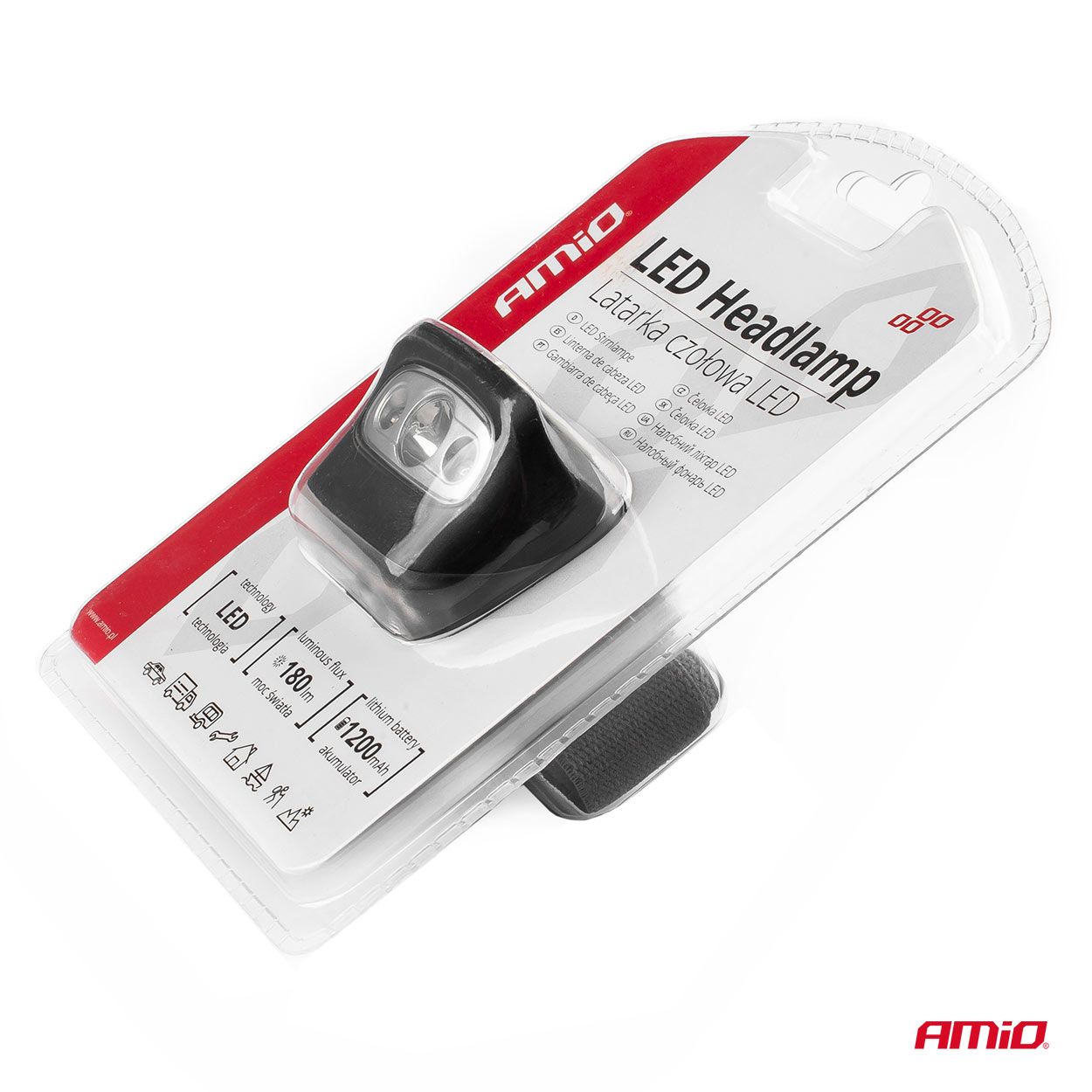 AMiO - Čelovka LED 3W 1200mA dobíjacia 180Flux IPX4