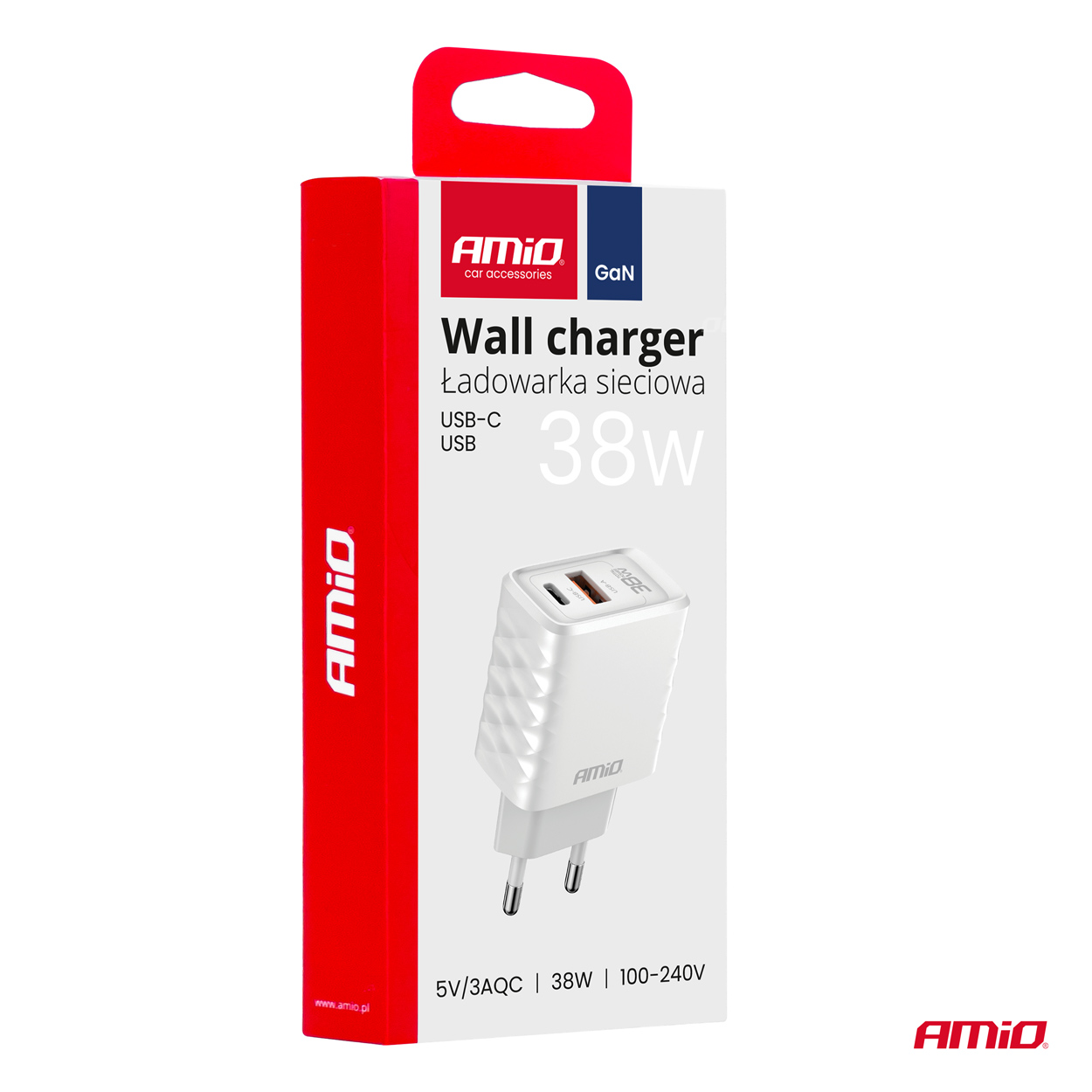 AMiO - Sieťová nabíjačka Quick Charger GaN 38W USB-A + USB-C