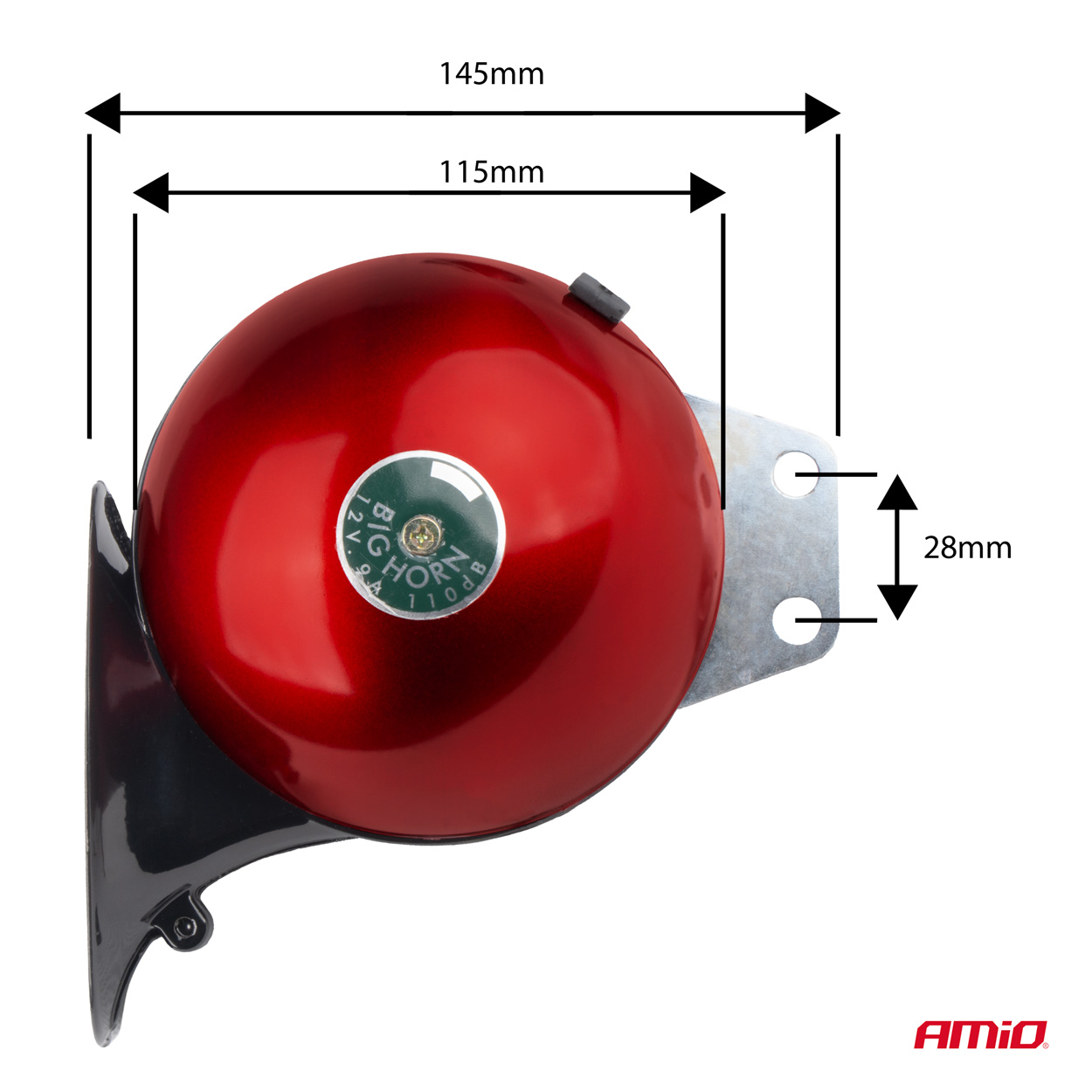AMiO - Zvuková signalizace klaksonu sada 2ks červená 125 mm 12V