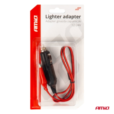 AMiO - Adaptér do zásuvky zapaľovača s krokodílovým výstupom 12V 24V 60cm