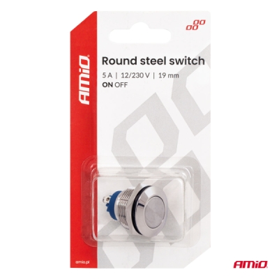 AMiO - Prepínač plochý oceľový ON/OFF 19mm 5A 12/230V