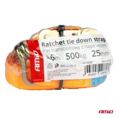 AMiO - Upínací popruh s račňou 500kg 25mm 6m BELT-08