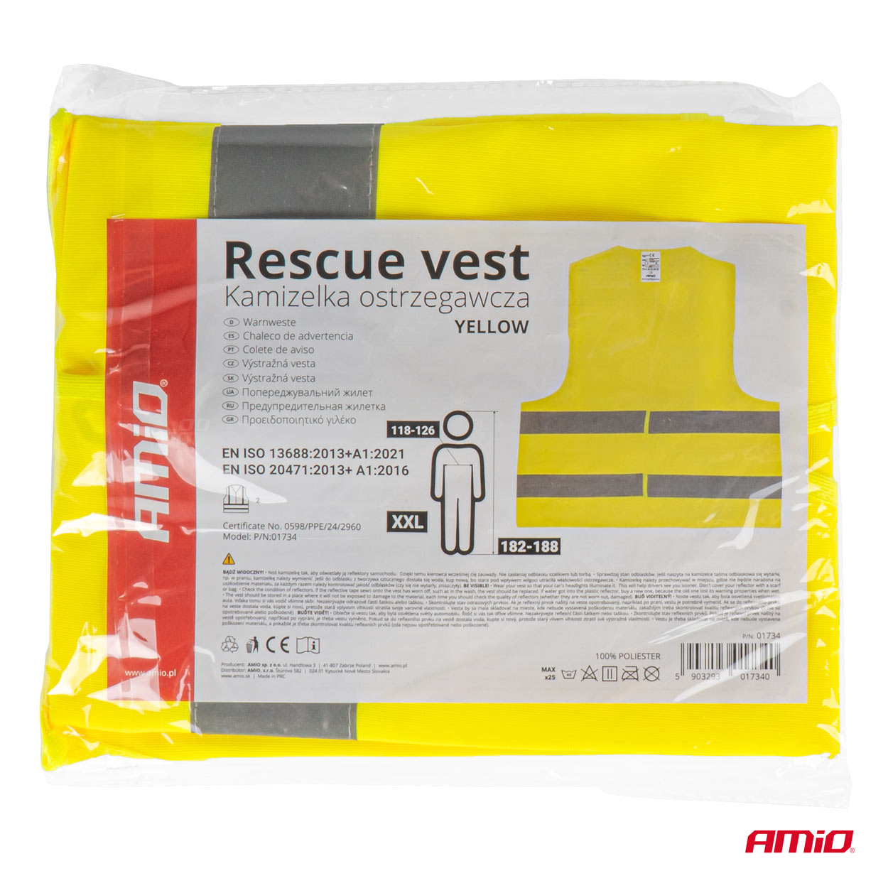 AMiO - Reflexná vesta XXL žltá s certifikátom
