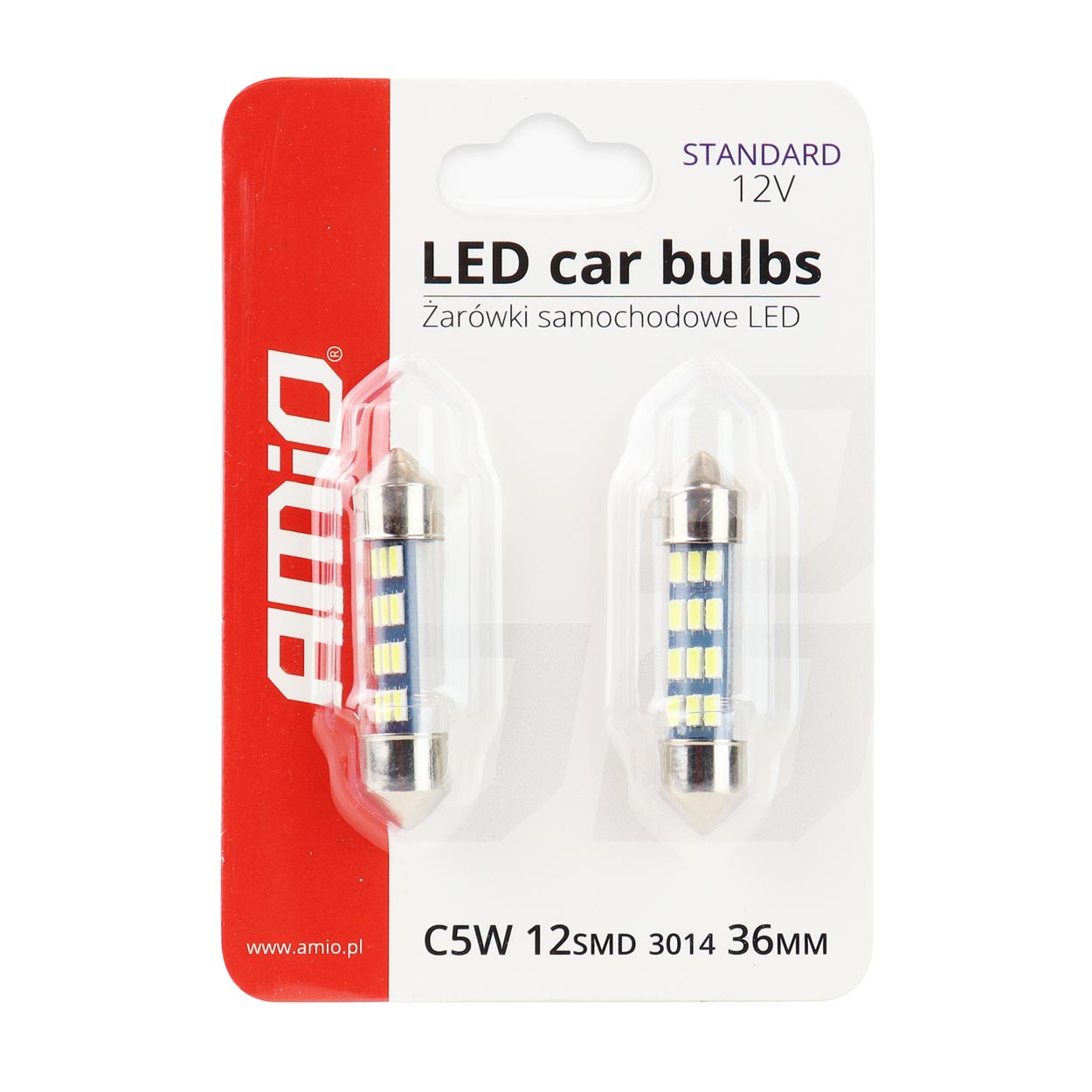 AMiO - LED žiarovky STANDARD 3014 12SMD Festoon C5W C10W C3W 36mm White 12V
