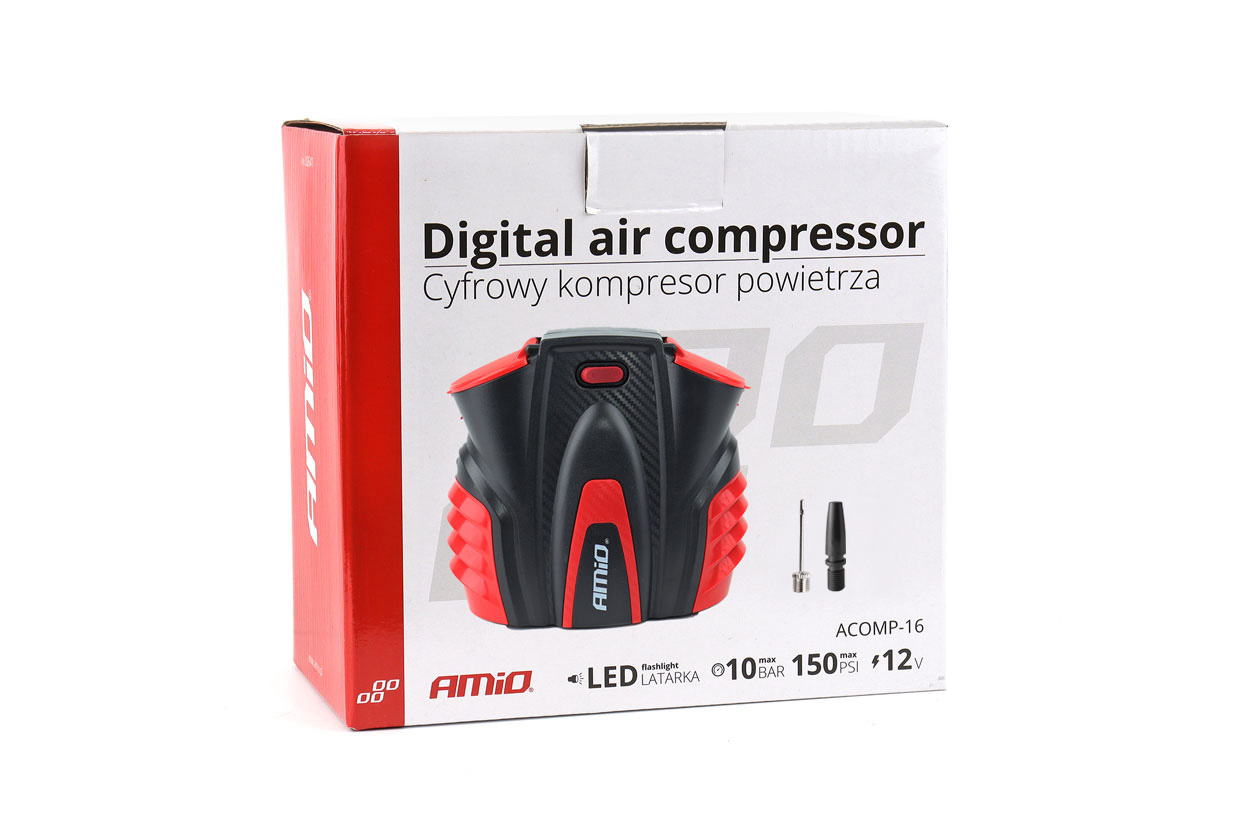 AMiO - Digitálny kompresor do auta s LED 12V ACOMP-16