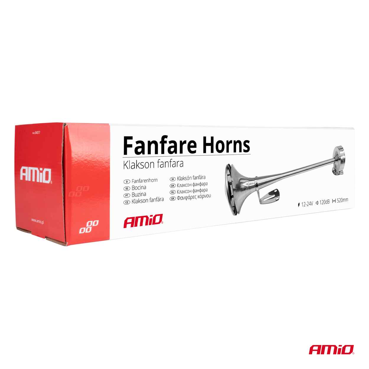 AMiO - Zvuková signalizácia klaksónu chróm 520 mm 12V 24V HighTone