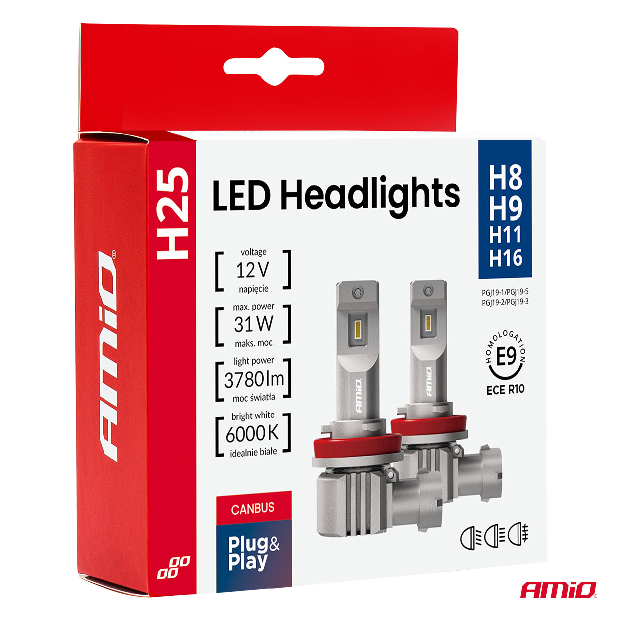 AMiO - LED žiarovky hlavného svietenia Séria H25 CANBUS H8 H9 H11 H16 12V 31W