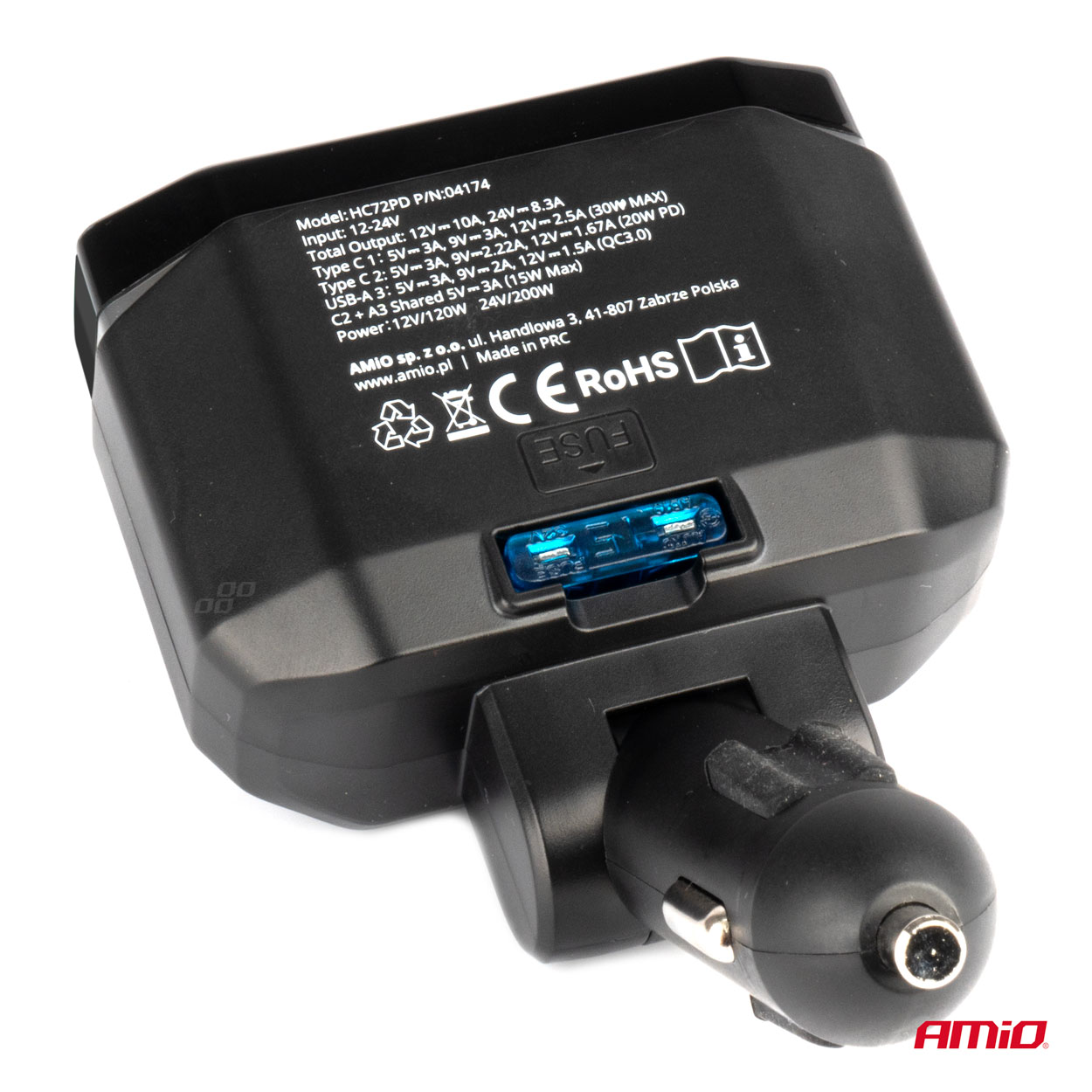 AMiO - Predlžovacia zásuvka PD30W PD20W QC3.0 12/24V max 200W