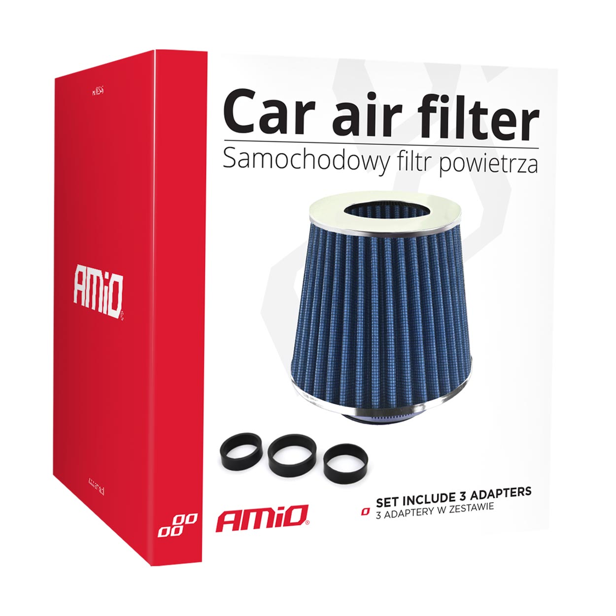 AMiO - Kužeľový vzduchový filter Modrý + 3 adaptéry