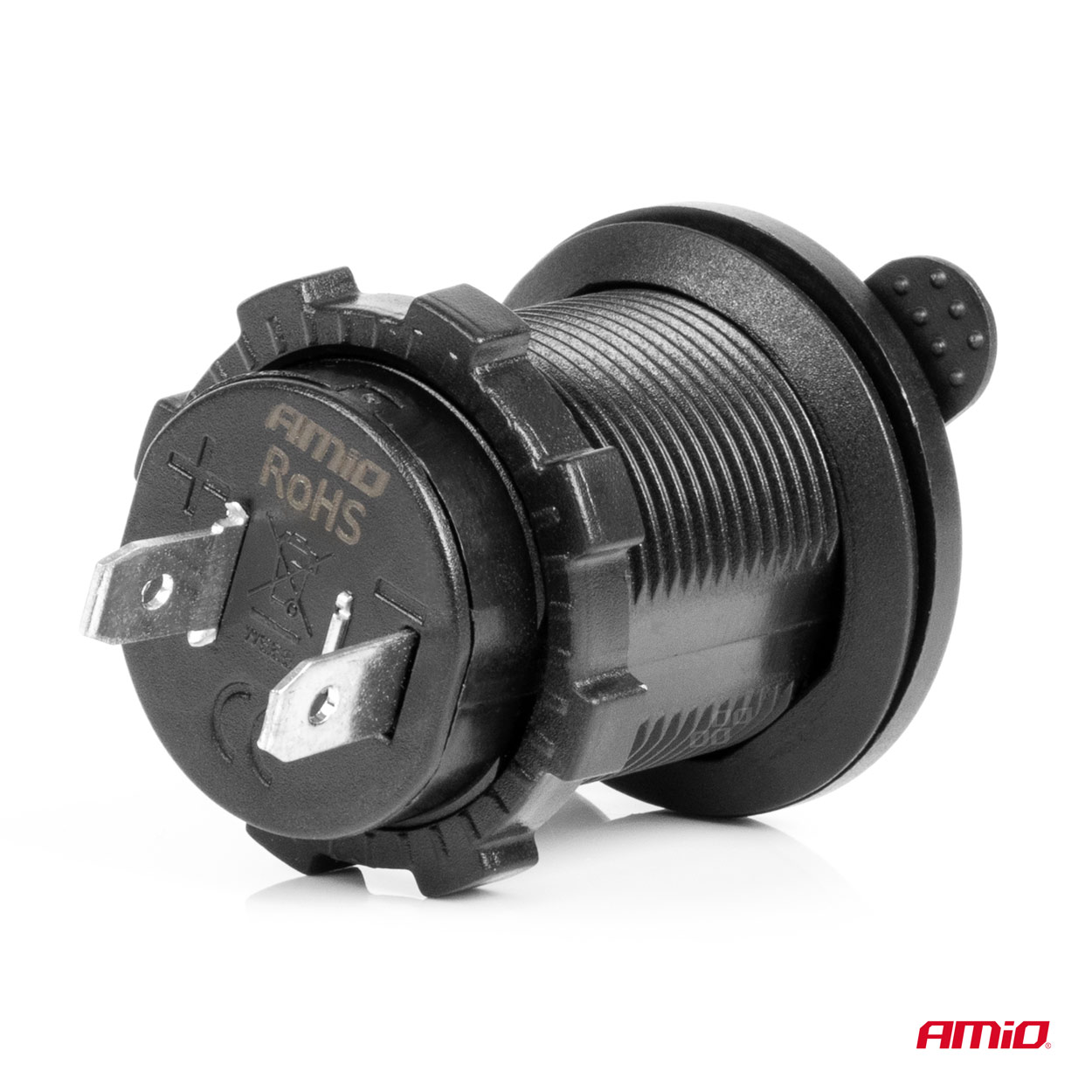 AMiO - Zásuvka do zapaľovača auta s MODRÝM LED podsvietením 12/24V vodotesná