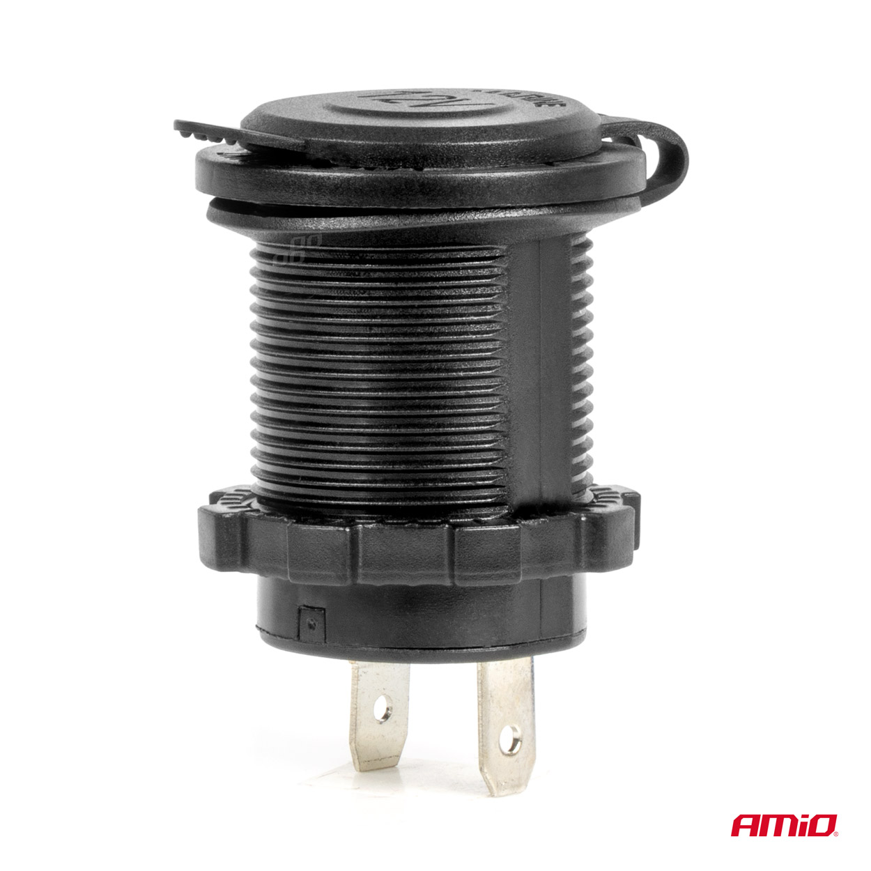 AMiO - Zásuvka do zapaľovača auta s MODRÝM LED podsvietením 12/24V vodotesná