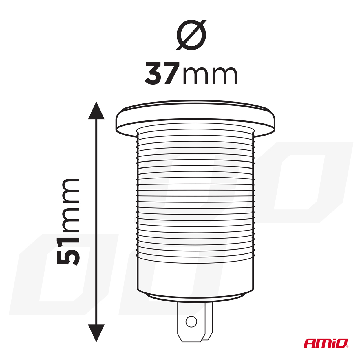 AMiO - Zásuvka do zapaľovača auta s MODRÝM LED podsvietením 12/24V vodotesná