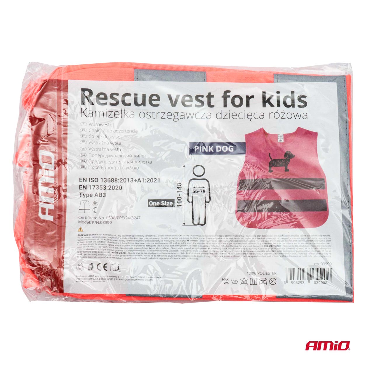 AMiO - Reflexná vesta detská ružová DOG