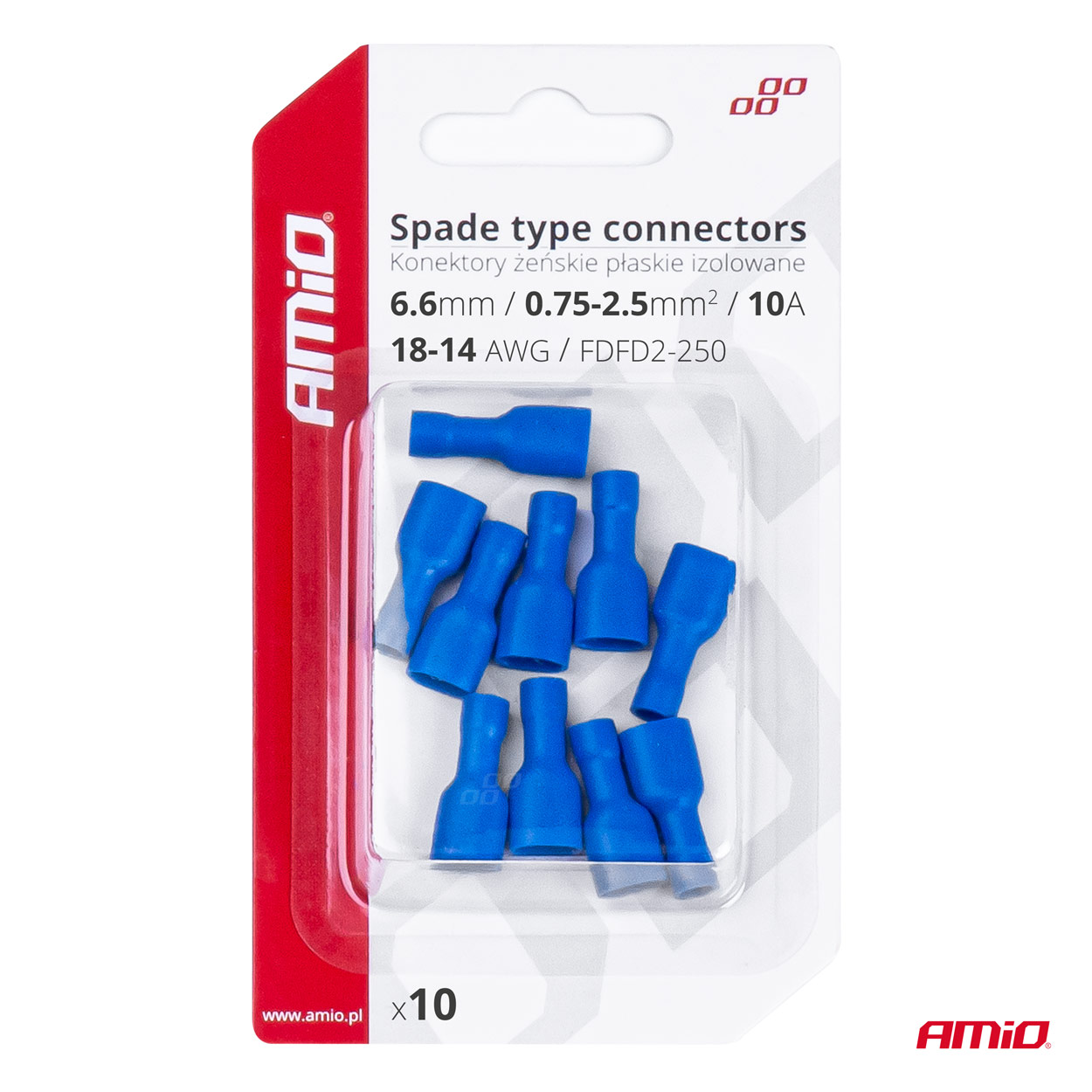 AMiO - Elektrické konektory izolované – samica (násuvka) 6.6mm 0,75-2,5mm2 15A 10ks