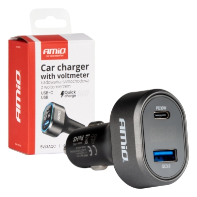 AMiO - Nabíjačka do auta Quick Charge s voltmetrom