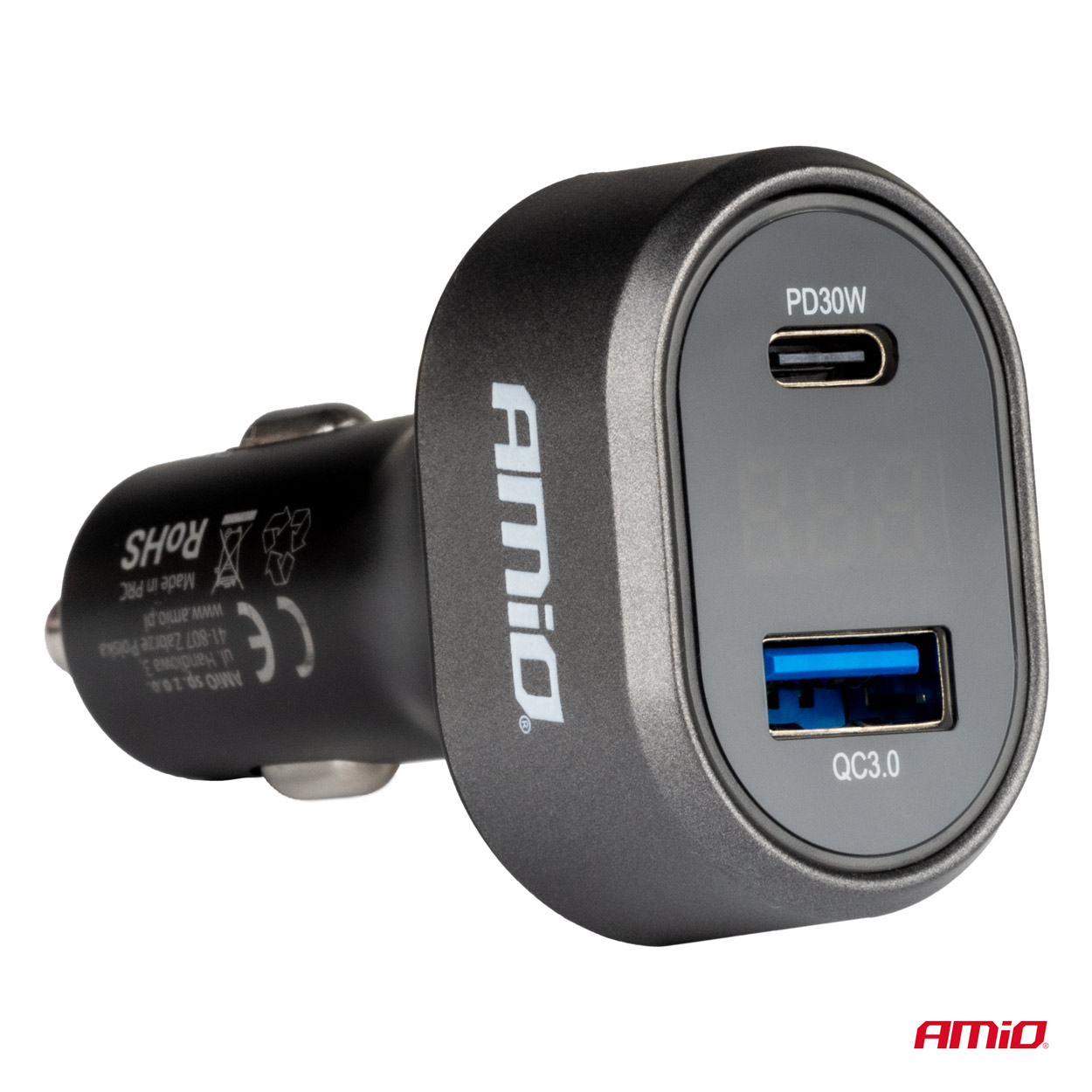 AMiO - Nabíjačka do auta Quick Charge s voltmetrom