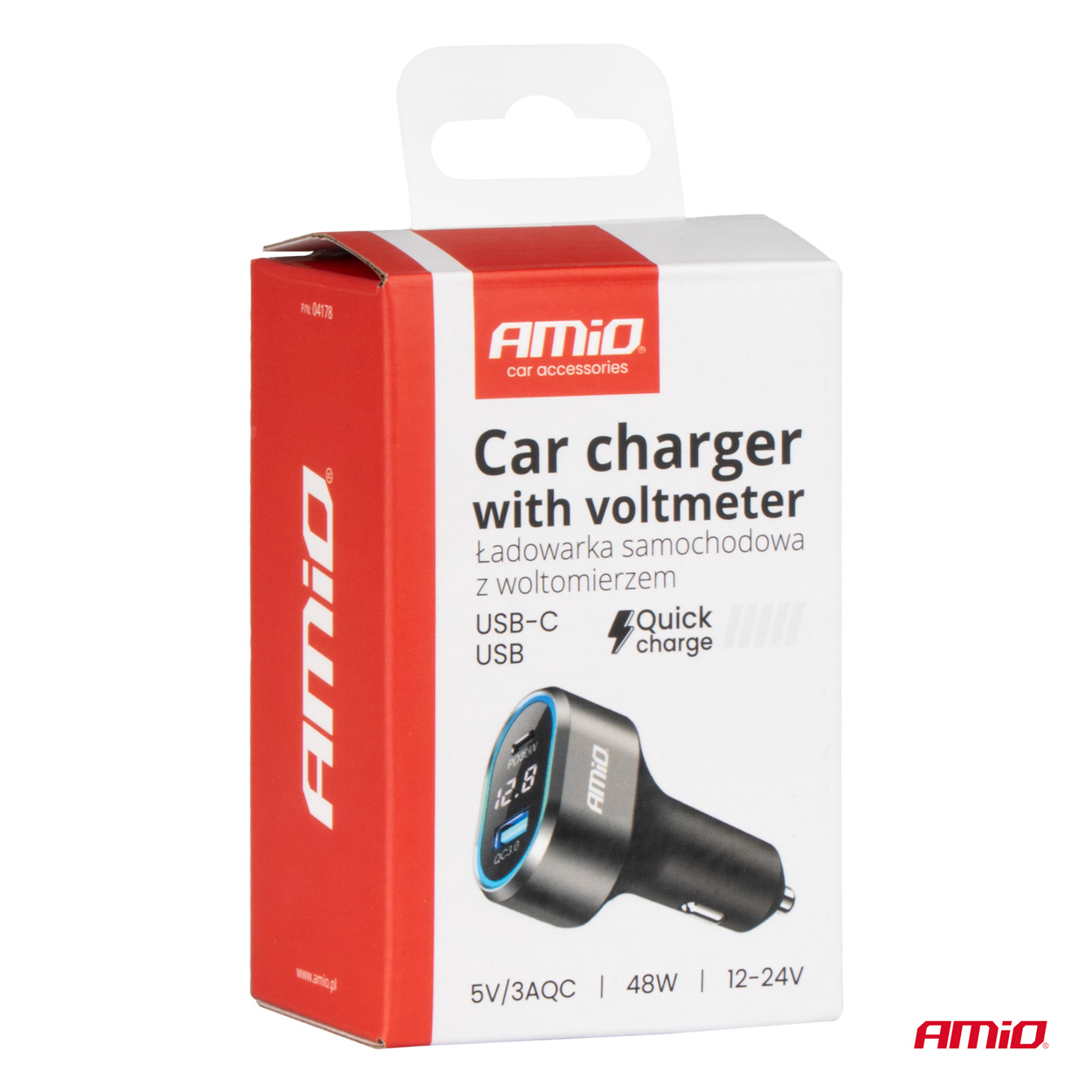 AMiO - Nabíjačka do auta Quick Charge s voltmetrom