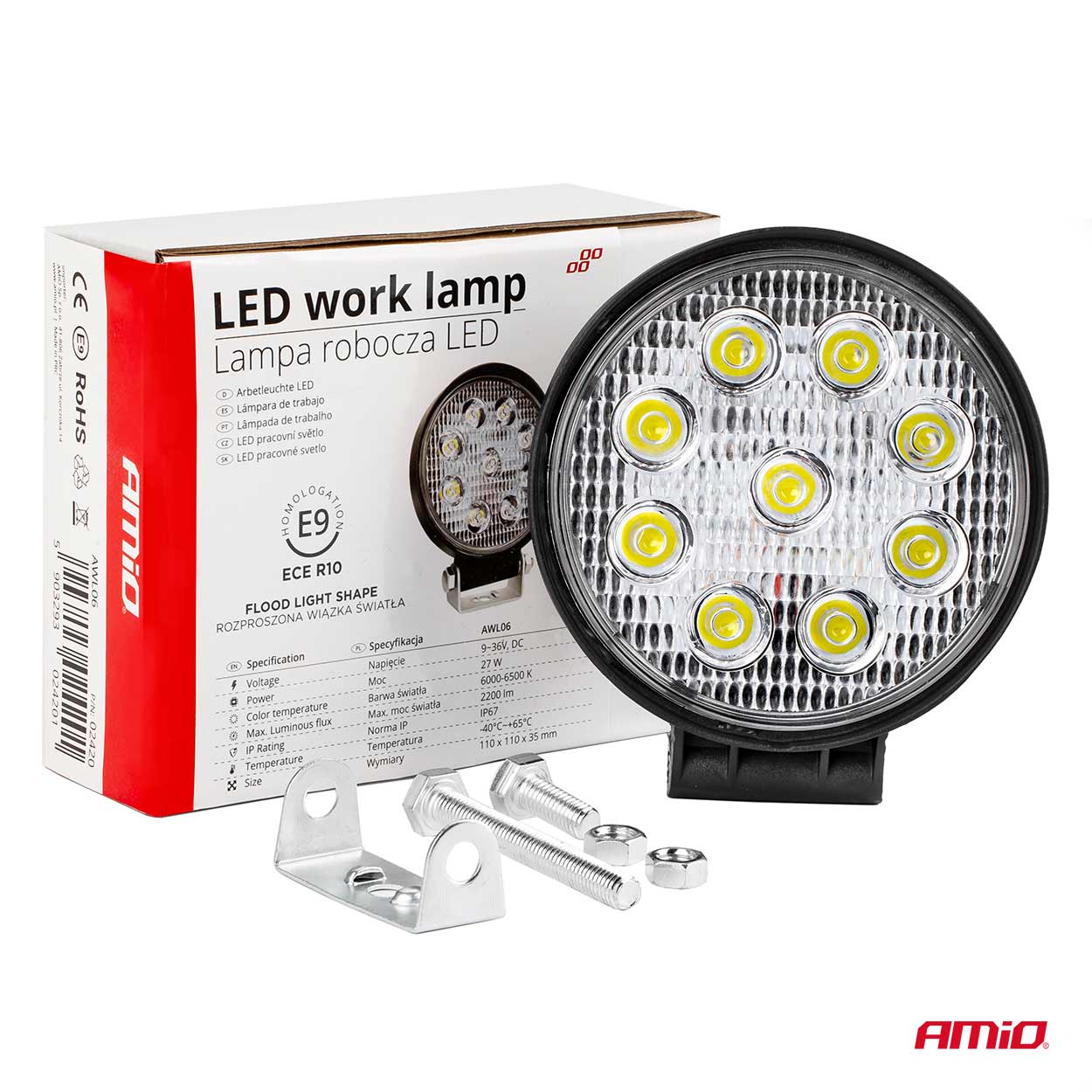 AMiO - Pracovné LED svetlo AWL06 9 LED FLOOD 9-36V