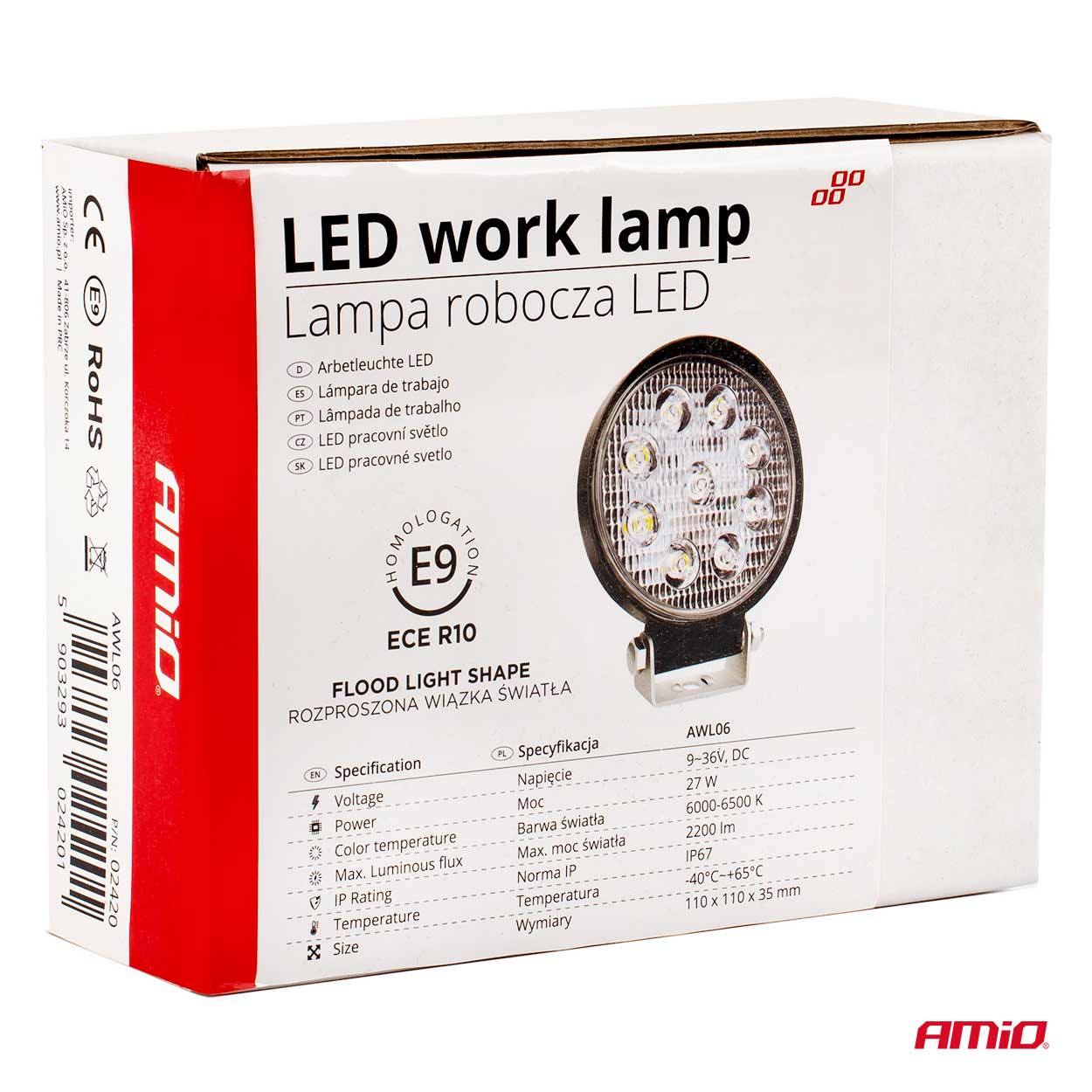 AMiO - Pracovné LED svetlo AWL06 9 LED FLOOD 9-36V