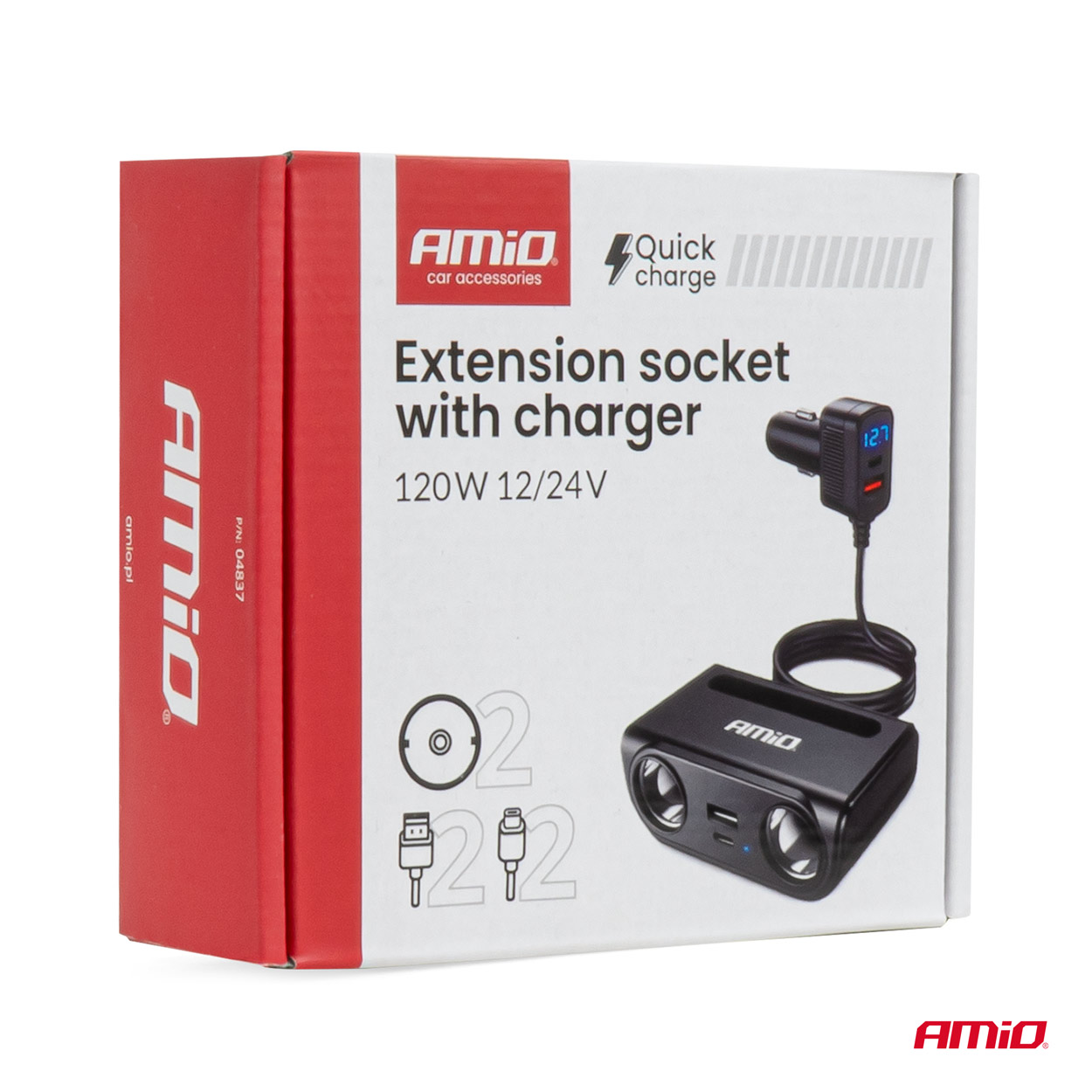 AMiO - Predlžovacia zásuvka s nabíjačkou USB-C USB-A QC3.0 PD3.0 120W