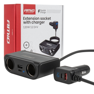 AMiO - Predlžovacia zásuvka s nabíjačkou USB-C USB-A QC3.0 PD3.0 120W