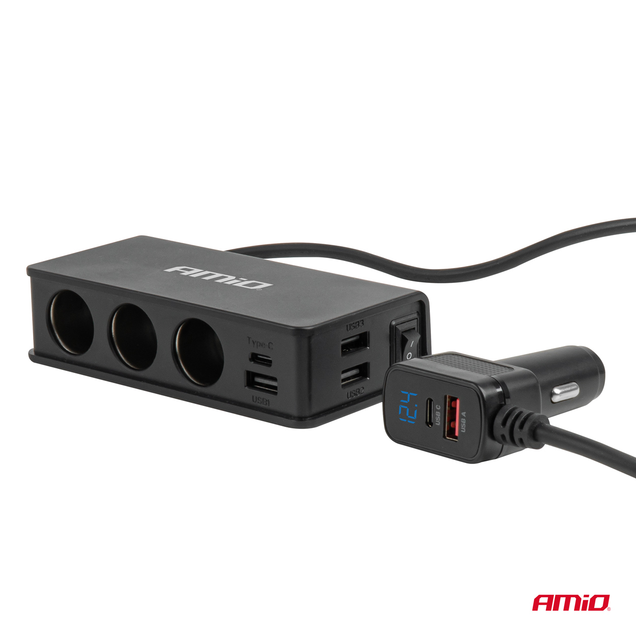 AMiO - Predlžovacia zásuvka s nabíjačkou 3xUSB-A USB-C QC 3.0 PD 3.0. 148W