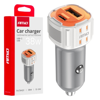 AMiO - Nabíjačka do auta USB-A + USB-C 38W 12/24V